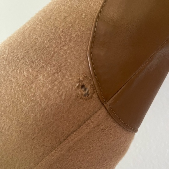 Luxury tan jacket with hood and elbow patches; worn once; size XS - Picture 8 of 9